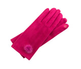 FUCHSIA ULTRASUEDE TOUCHSCREEN GLOVES WITH FUR BALL