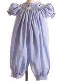 Blue Gingham Short Bishop Sleeve Dress Featuring PUPPIES Hand-Smocked: 24 months