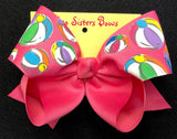 HAND PAINTED HOT PINK BEACH BALLS BOW- XL