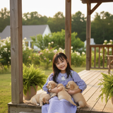 Blue Gingham Long Sleeve Bishop Dress Featuring PUPPIES Hand-Smocked: 3T