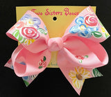 HAND PAINTED PINK FLORAL BOW- LARGE