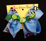 HAND PAINTED CATERPILLAR FRIENDS BLUE BOW- LARGE