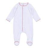 MONOGRAM LAYETTE FOOTIE RED PICOT TRIM