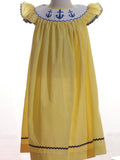 SMOCKED YELLOW GINGHAM ANCHORS ANGEL WING DRESS