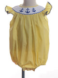 Yellow Gingham Anchors Smocked Angel Wing Sleeve Bubble: 12 months