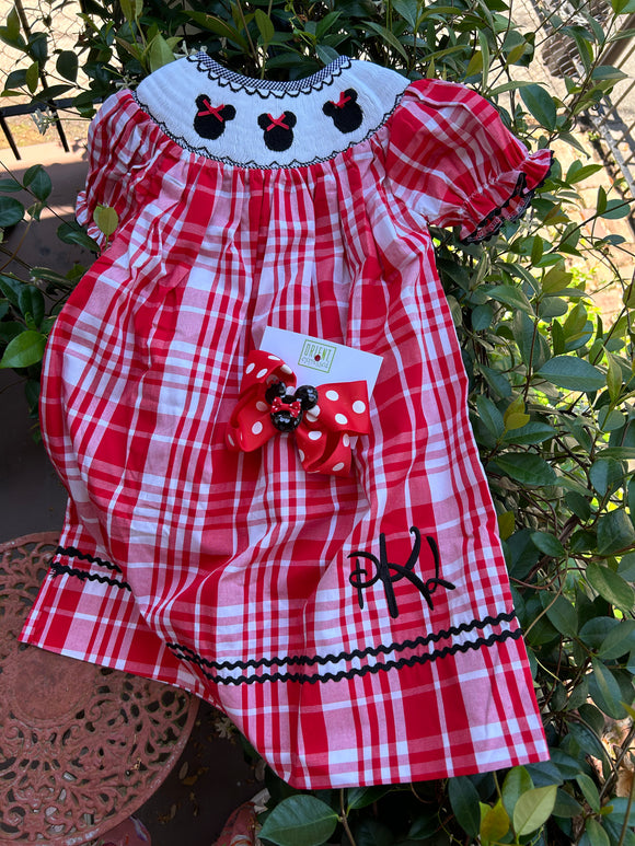 SMOCKED PLAID MOUSE BISHOP DRESS Orient Expressed SMOCKED PLAID MOUSE BISHOP DRESS Orient Expressed