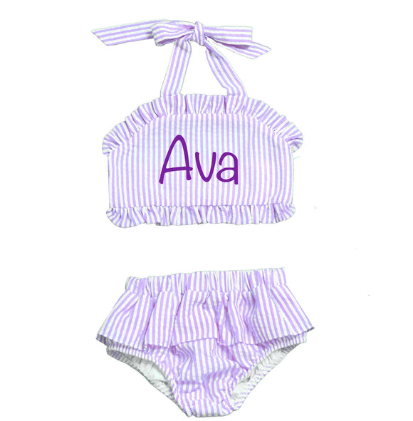 MONOGRAM 2PC SWIM SUIT PURPLE SEERSUCKER