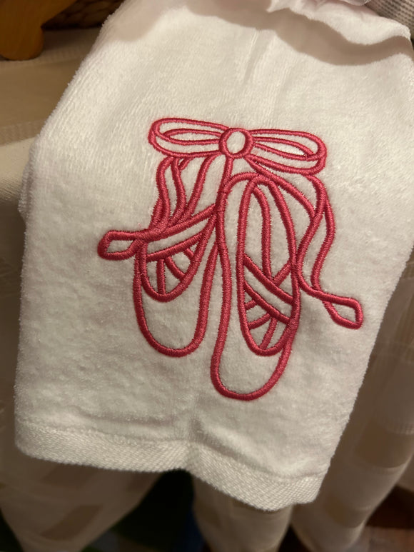 EMBROIDERED TOWEL HOT PINK BALLET SLIPPERS
