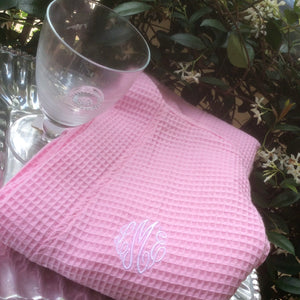 MONOGRAM WAFFLE KIMONO PINK ROBE