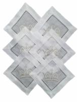 EMBROIDERED SILVER CROWN COCKTAIL NAPKINS S/4