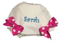 EMBROIDERED MONOGRAM EYELET DIAPER COVER CURLZ NAME WITH HOT PINK DOT BOW