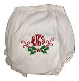 EMBROIDERED MONOGRAM HOLLY EYELET DIAPER COVER OR PANTY