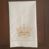 EMBROIDERED GOLD CROWN GUEST TOWEL LINEN