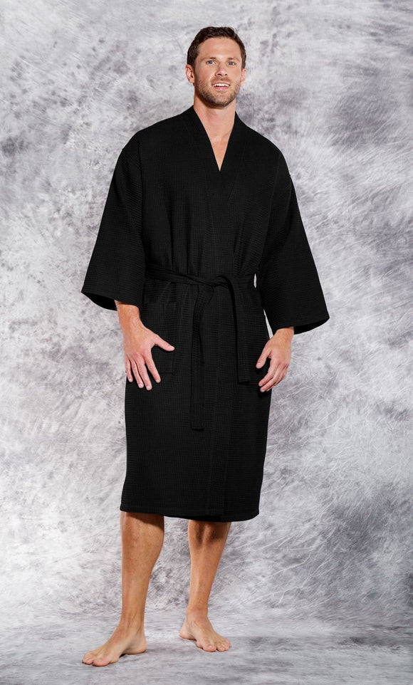 MONOGRAM MENS BLACK WAFFLE ROBE