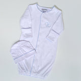 MONOGRAM LAYETTE BLUE PICOT TRIM SNAP FRONT GOWN