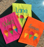 EMBROIDERED BEACH TOWEL SNOWBALLS & NAME