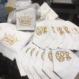 EMBROIDERED GOLD CROWN COCKTAIL NAPKINS S/4