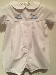 EMBROIDERED ROCKING HORSE WHITE BABY ROMPER
