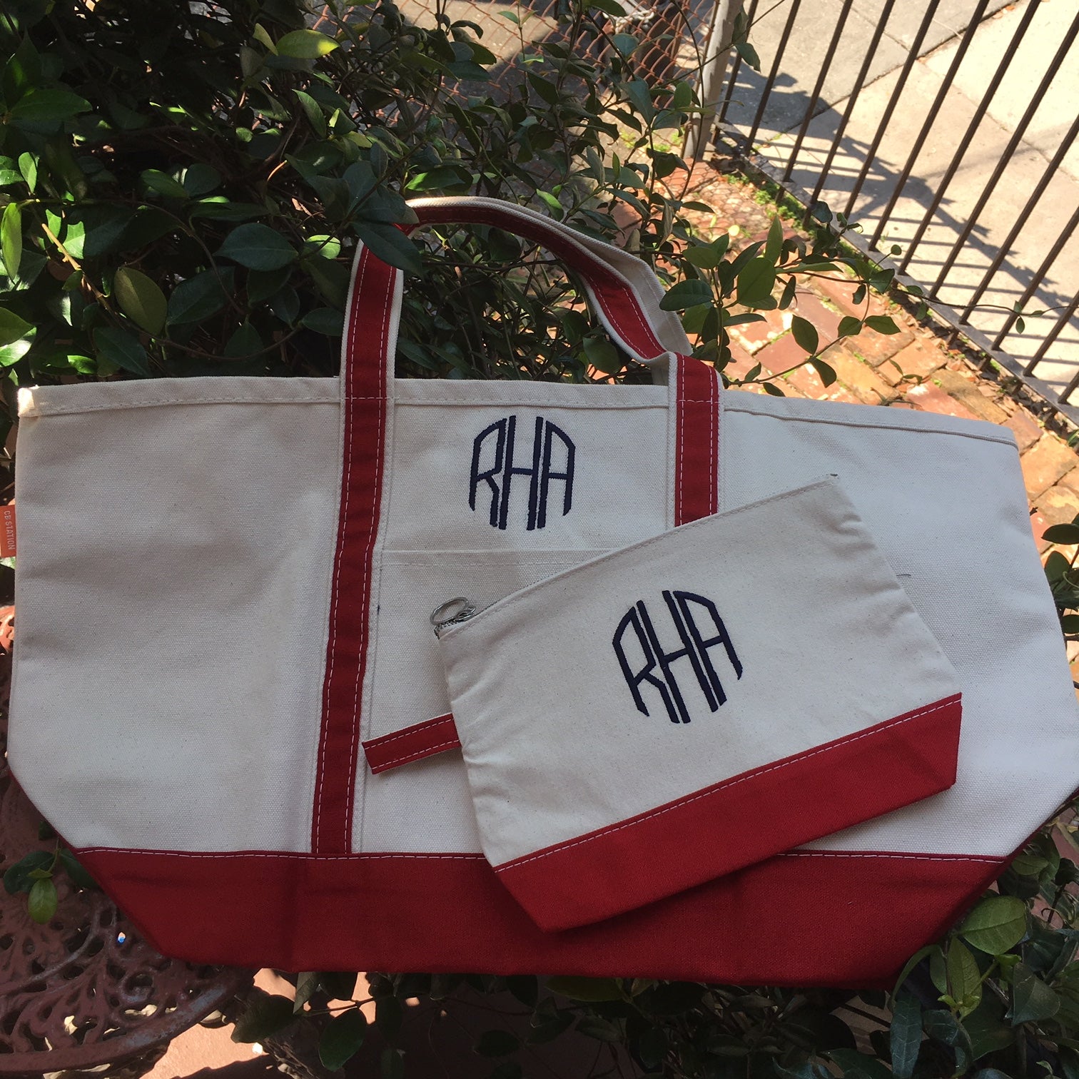 Canvas Boat Tote Bag with Monogram {Maroon}