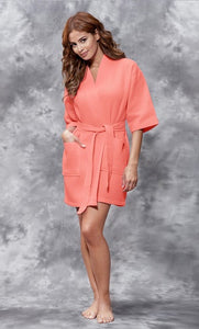 MONOGRAM WAFFLE KIMONO CORAL ROBE