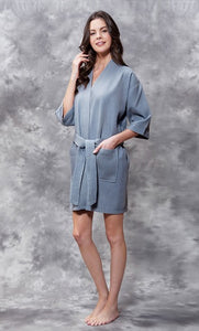 MONOGRAM WAFFLE KIMONO GREY ROBE