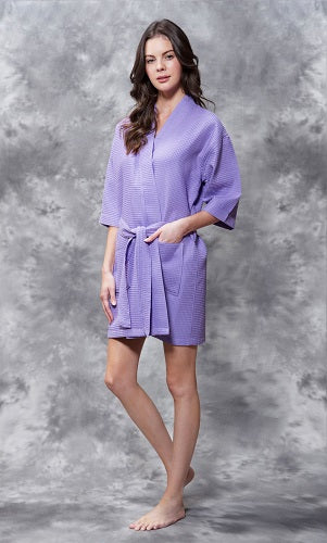 MONOGRAM WAFFLE KIMONO LAVENDAR ROBE