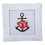 NAUTICAL MONOGRAM LINEN COCKTAIL NAPKINS S/4