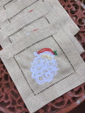 EMBROIDERED CHRISTMAS COCKTAIL NAPKINS BEAUTIFUL SANTA NATURAL