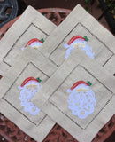 EMBROIDERED CHRISTMAS COCKTAIL NAPKINS BEAUTIFUL SANTA NATURAL