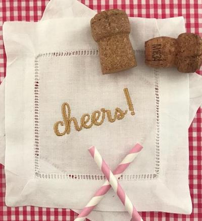 EMBROIDERED COCKTAIL NAPKINS HOLIDAY CHEER