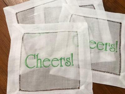 EMBROIDERED COCKTAIL NAPKINS HOLIDAY CHEER