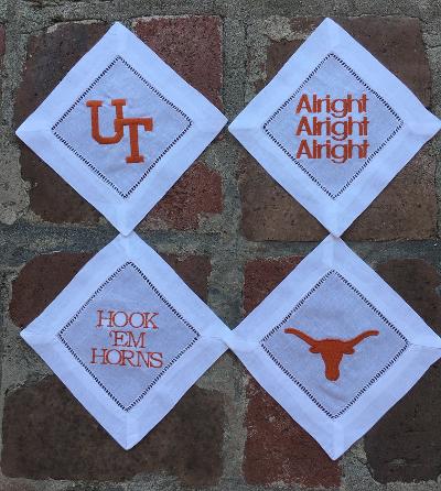 EMBROIDERED UT COCKTAIL NAPKINS S/4