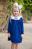 MONOGRAM CORDUROY  PLATTER COLLAR BISHOP NAVY DRESS