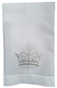 EMBROIDERED SILVER CROWN GUEST TOWEL  LINEN
