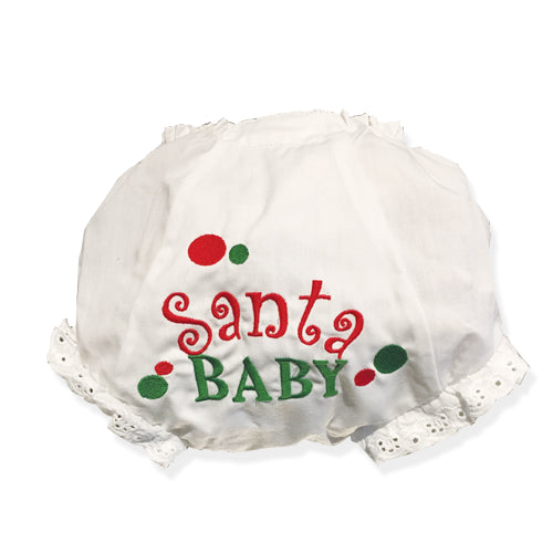 EMBROIDERED SANTA BABY EYELET DIAPER COVER OR PANTY