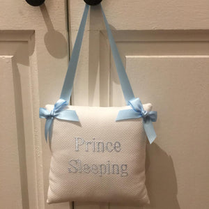 EMBROIDERED BABY HANGING DOOR PILLOW 'PRINCE SLEEPING'