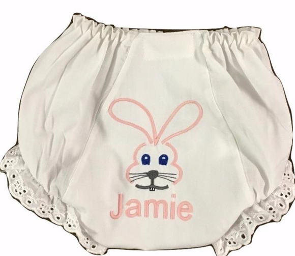 EMBROIDERED MONOGRAM EYELET PANTIES WITH BUNNY
