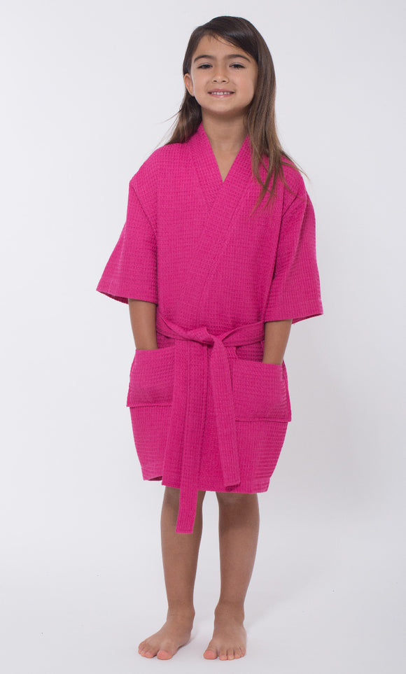 MONOGRAM KIDS WAFFLE ROBE FUCHSIA