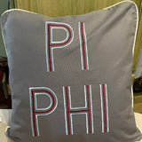 EMBROIDERED SORORITY CANVAS PILLOW GREY