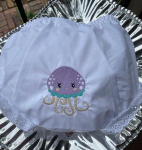 EMBROIDERED "JOSIE" THE JELLY FISH EYELET DIAPER COVER