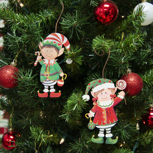CUTE ELF METAL ORNAMENTS s/2