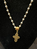 NECKLACE FILIGREE CROSS ON PEARLS
