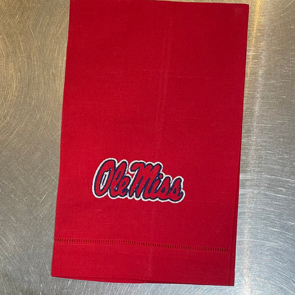 EMBROIDERED OLE MISS RED GUEST OR AND TOWEL