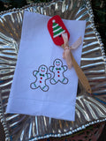EMBROIDERED GINGERBREAD LINEN GUEST TOWEL