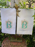 MONOGRAM LINEN GUEST OR HAND TOWEL WITH HEMSTITCH BORDER