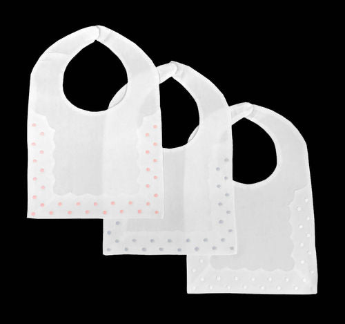 MONOGRAM WHITE BIB WITH EMBROIDERED BLUE DOTS