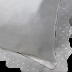 MONOGRAM PILLOW EMBROIDERED WHITE WITH SWISS DOT & SCALLOP FLANGE