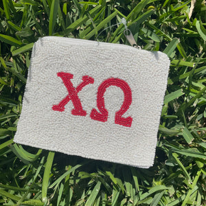 CHI OMEGA SORORITY BEADED POUCH