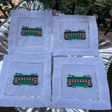 EMBROIDERED STREETCAR LINEN COCKTAIL NAPKINS S/4