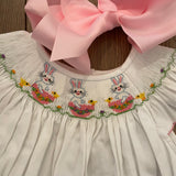 SMOCKED EASTER BUNNY WHITE ANGEL BISHOP DRESS